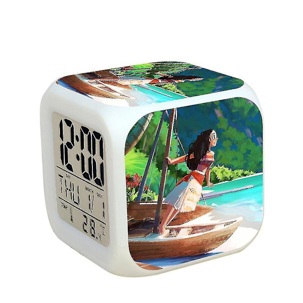 moana Maui Led Colorful Electronic Animated Thermometer Glowing Cube Alarm Clock