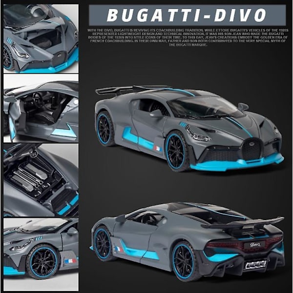 1:32 Leluauto Bugatti Divo Metallinen Lelu Seosauto Diecast & Leluajoneuvot gray