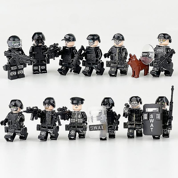 12 kpl:n minihahmosetti Navy Seals Flying Tigers sotilasteemaiset minihahmot Swat sotilashenkilö palikkapalapeli lasten lahja Pattern A