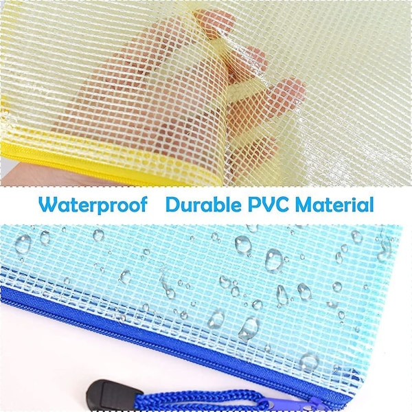 12pcs Mesh Zipper Pouch Document Bag, A3 Plastic Zip Wallet File Folders