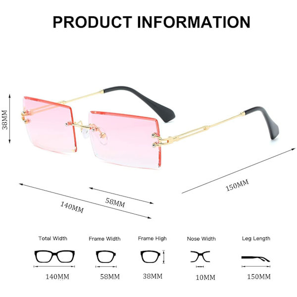 Rimless Rectangle Sunglasses For Women/men Ultralight Metal Frame Pink