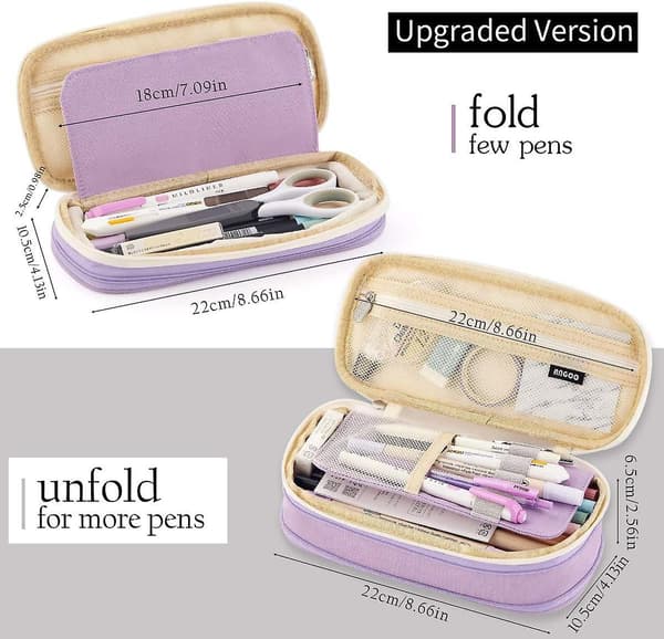 Gemdeck Big Capacity Pencil Pen Case Office College School Purple