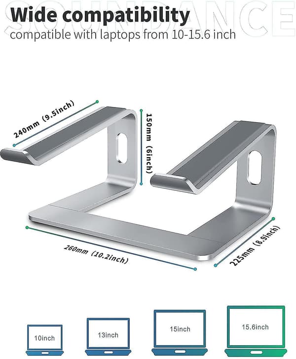 Laptop Stand, Aluminum Computer Riser, Ergonomic Laptops Elevator For Desk, Metal Holder Compatible With 10 To 1