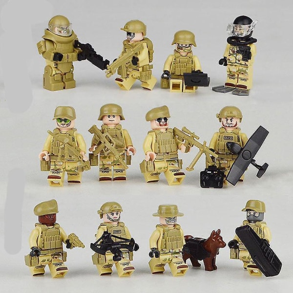 12PCS SWAT Marines City Police Warrior Minifigures Building Blocks Dolls with Accessories Min Figures