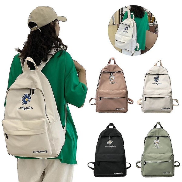 Backpack High Capacity Solid Color Girl School Bags For Teenage School Bag Nylon Daisy Printing Bag Pink