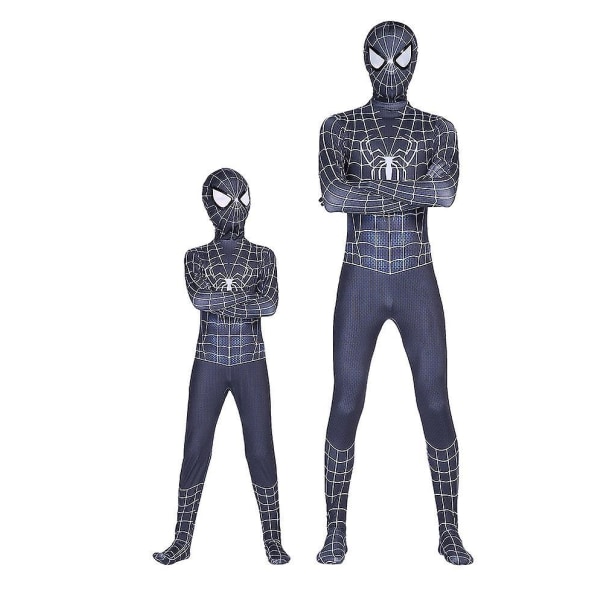 Kids Boy Spiderman Cosplay Suit Black Spider-man Costume Zentai Bodysuit Superhero Jumpsuit For Adults Kids-L-130cm