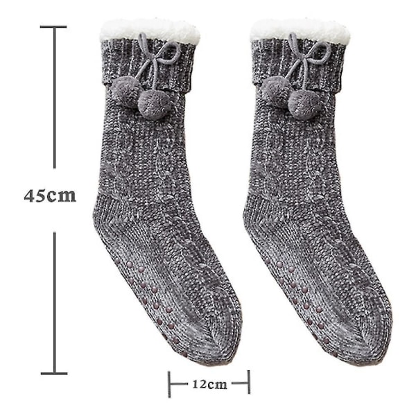 women Thermal Lined Calf Socks Slipper Floor Bed Winter Warmer Sock Dark Grey