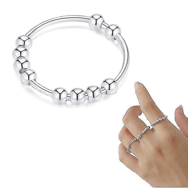 925 Sterling Silver Anti Anxiety Ring For Women Men Fidget Rings For Anxiety Anxiety Ring With Beads Spinner Ring For Anxiety Spinning Ring 8