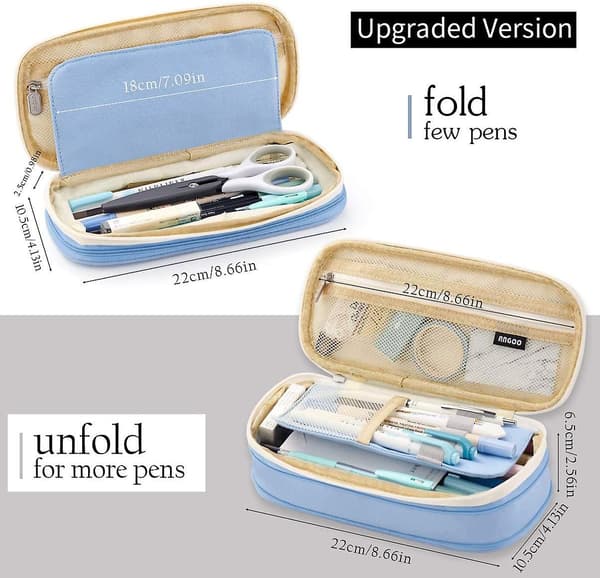 Gemdeck Big Capacity Pencil Pen Case Office College School Blue