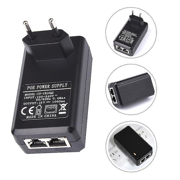 15v 1a Poe-injektoradapter til AP-sikkerheds-IP-kamera Poe-switch EU-stik