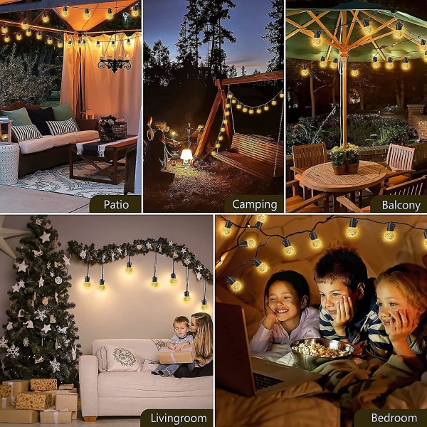 Led Outdoor String Lights,15m 20psc Bulbs Warm White Garden Festoon String Light With Remote &timer, Waterproof String Lights UK Plug