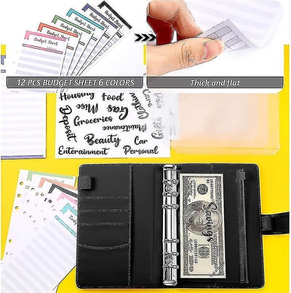 A6 Binder Budget Notebook Cover Folder Size 6 Hole Pocket Plastic Zipper Money Saving Envelope Diary Blue