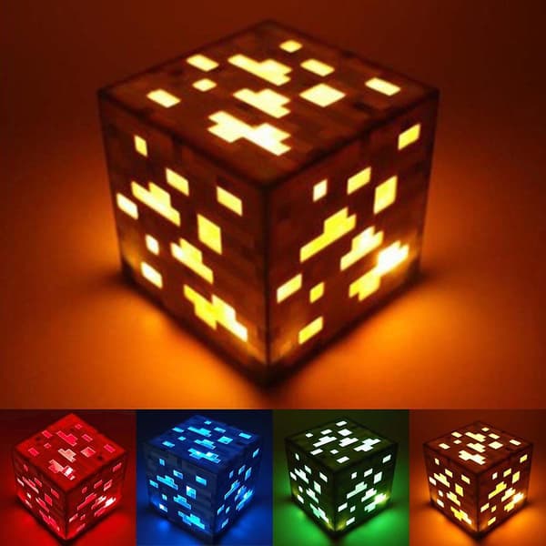Minecraft Miners Lamp Pixel Cube Rechargeable Decorative Night Light Orange