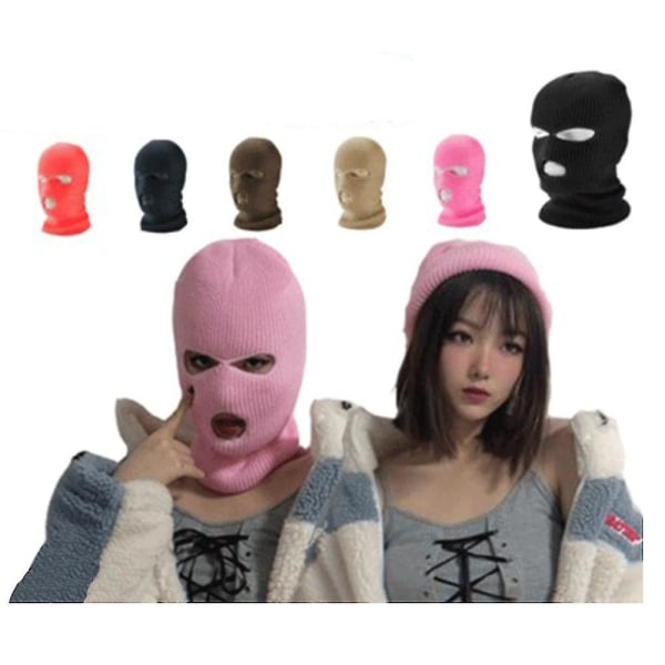 Full Face Ski Mask Winter Cap Balaclava Hood Beanie Warm Tactical Hat 3 Hole Rose Red