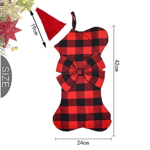2 Pack Pet Dog Christmas Stockings Plaid Large Bone Shape Hanging Christmas Stocking For Dogs Pets