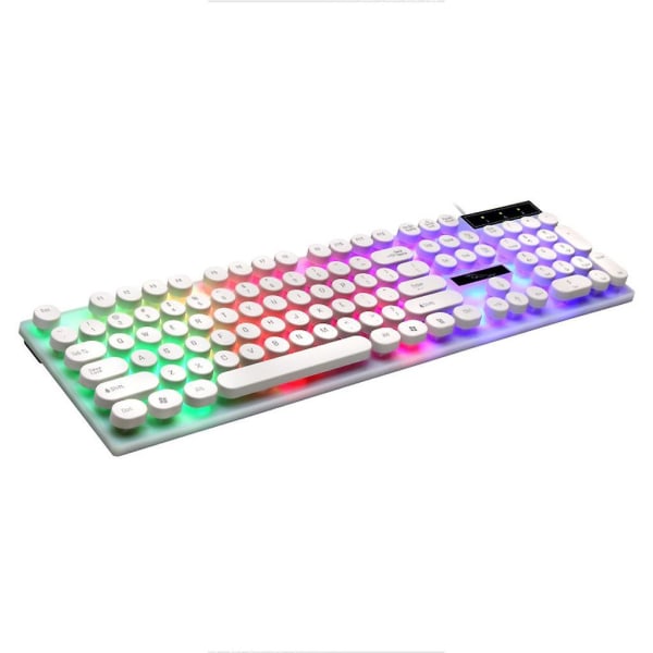 Glowing Keyboard With Round Keycaps For Pc/laptop Gaming Backlit Keyboard For Computer Gamers White