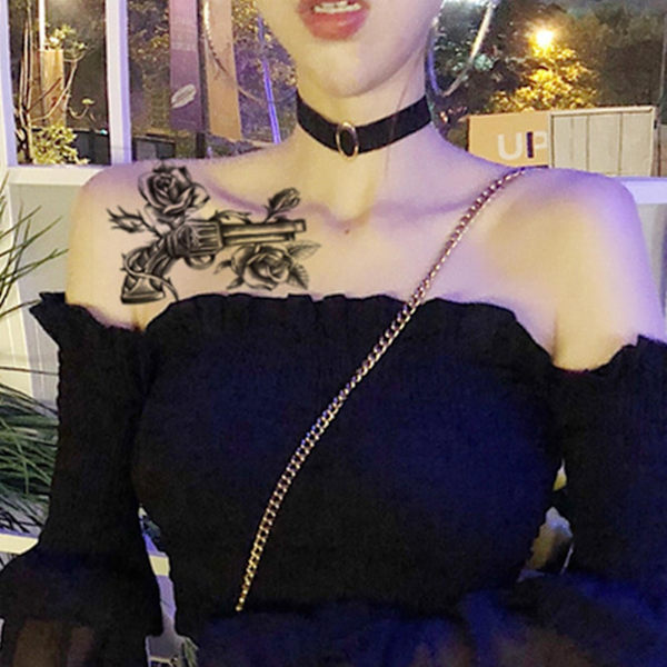 Fashion Tattoo Sticker Temporary Black Roses Design Full Flower Arm Big Fake Tattoo Sticker Body Art Decal Qinhai 4