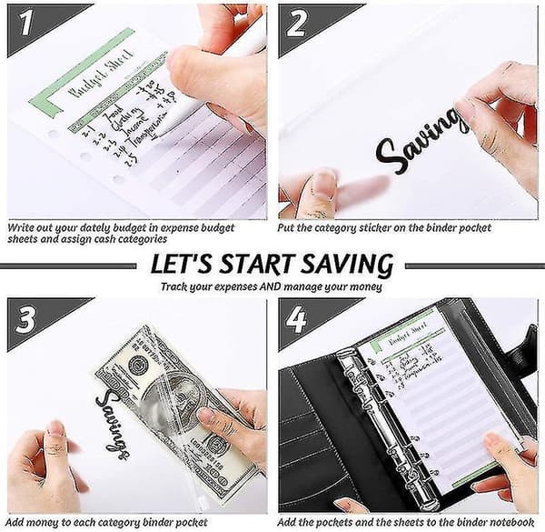 A6 Binder Budget Notebook Cover Folder Size 6 Hole Pocket Plastic Zipper Money Saving Envelope Diary Green