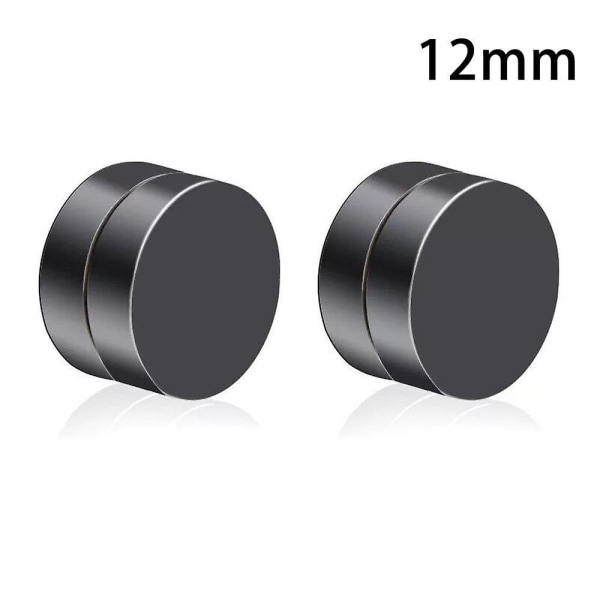 Magnetic Earrings Gothic Stainless Steel Round Ear Stud  Black Unisex 6/8/10/12mm 12mm