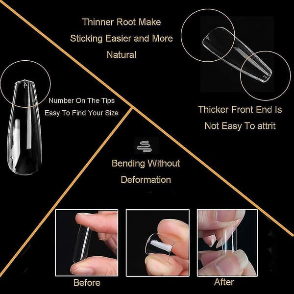 Clear Long Coffin Nails Tips,100 Pcs Fake Full Cover Ballet Nails False