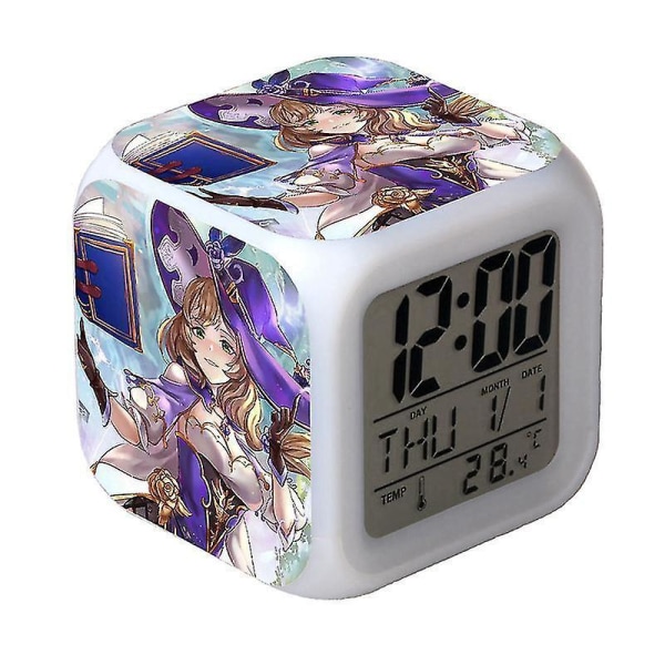 Genshin Impact Anime Surrounding Mute Night Light Led Color Changing Function Cartoon Colorful Alarm Clock-a23