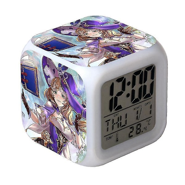 Genshin Impact Anime Surrounding Mute Night Light Led Color Changing Function Cartoon Colorful Alarm Clock-a23