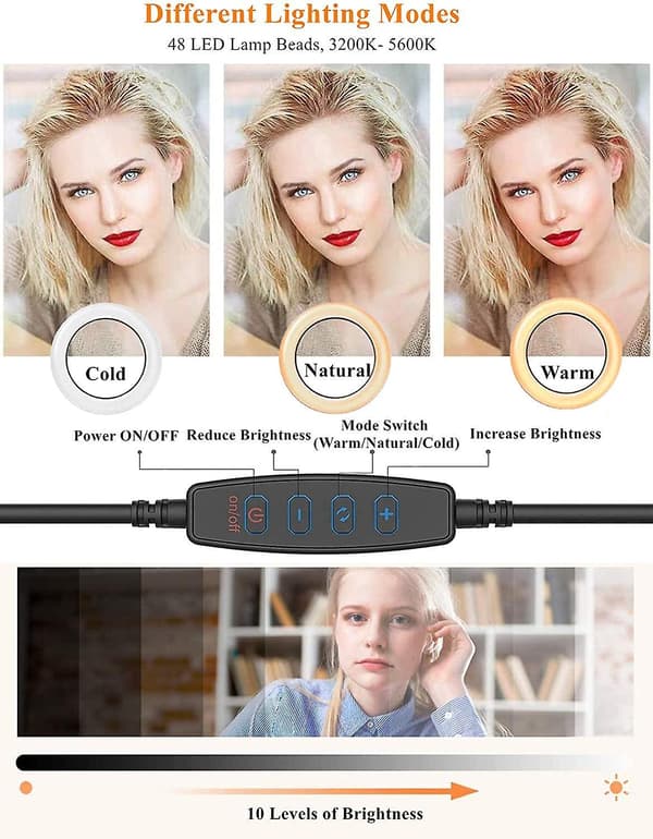 Videokonferansebelysning, 6,3-tommers Selfie Ring Light