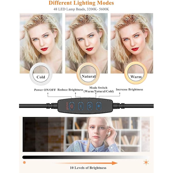 Videokonferencebelysning, 6,3-tommers Selfie Ring Light