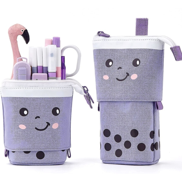 Cute Pencil Case Standing Pen Holder Telescopic Pen Pouch Bag Office Organizer Aesthetic Supply For Girls Boys Student Women Adult Purple