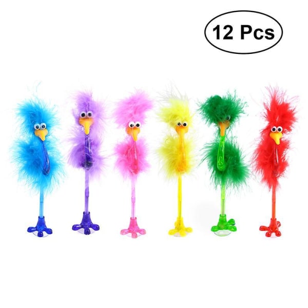 12pcs Ostrich Feather Ballpoint Pen Student Stationery Creative Cartoon Pens Writing Supplies