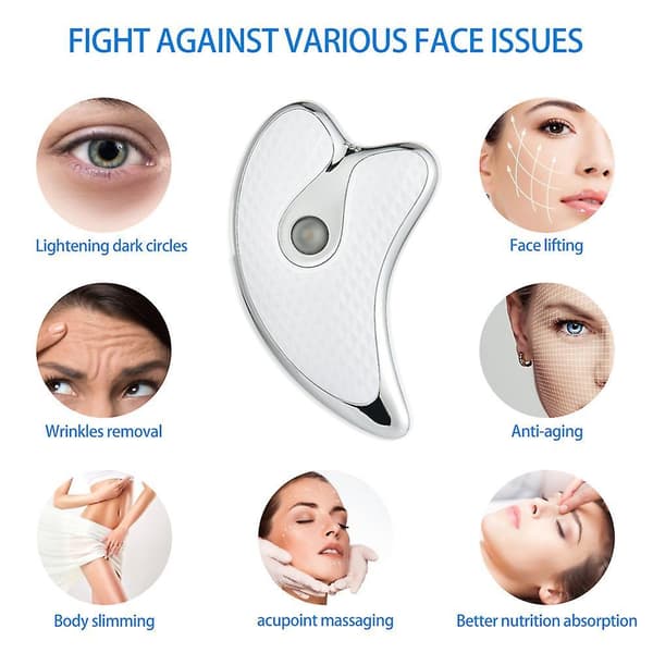 Gua Sha Scraper Facial Massager Face Lifting Slimming Led Light Microcurrent Devices A10 white