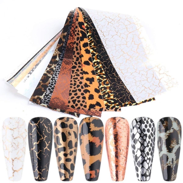 10 Sheets Leopard Nail Foils For Nail Art Designer Nail Art Decoration Glue Transfer Nail Foils Leopard Snake Laser Gold Manicure Tips Beauty Charms N