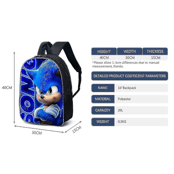 Cartoon Backpack Hedgehog Sonic Bag School Bag Kids