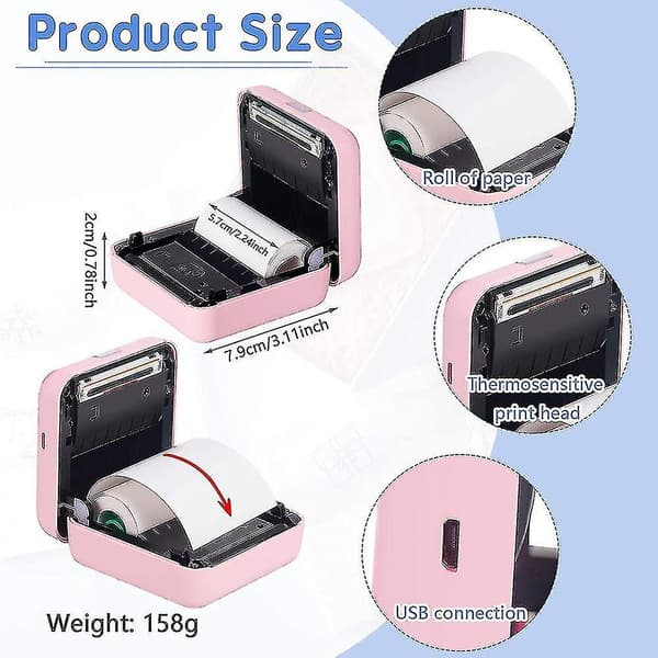 Portable Smart Photo Printer, Mini Thermal Printer Bluetooth For Label Memo Receipt,with 6 Printing Paper Rolls