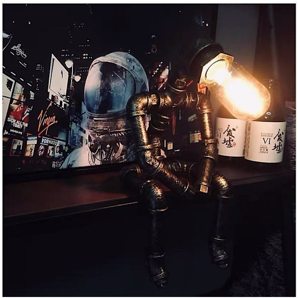 Vintage Retro Robot Lamp Industrial Iron Water Pipes Table Lamp EU Plug Style 1