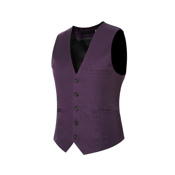 Men's V-neck Suit Vest Cotton Slim Four Seasons Vest Dark Purple L