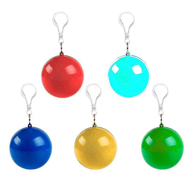 5pc Disposable Unisex Easy Carry Keyring Ball Raincoat Rain Poncho Rainwear Keyring Ball Practical (assorted Color)