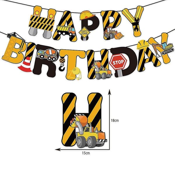 Engineering Vehicle Birthday Theme Pull Flag Cake Insert Balloon Set Excavator Banner Party Decoration Supplies Engineering Vehicle 1 Set Pull Flag 1