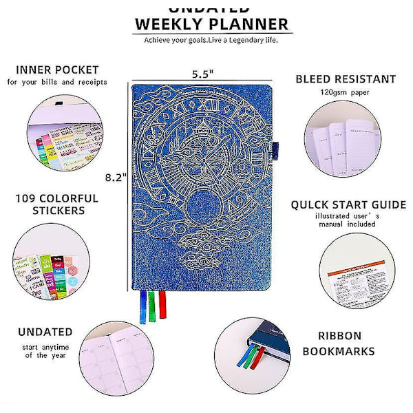 Colorful Weekly & Monthly Goal Setting Planner, Notepad blue