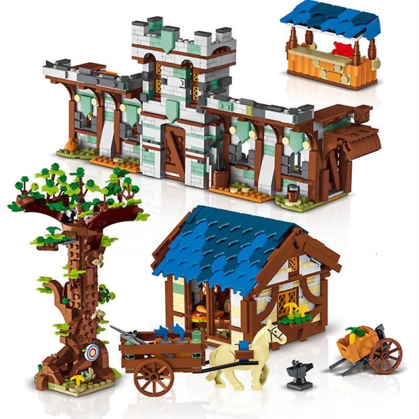 Creative The Medieval Town Market Street View Building Blocks City Retro Horse Cabin Castle House Bricks Toys Children Kids Gift50103no Box