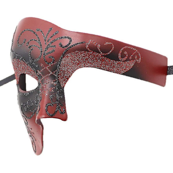 1pc Masquerade Mask Retro Phantom Of The Opera One Eye Half Face Costume, Half Face Phantom Mask (red Pattern)
