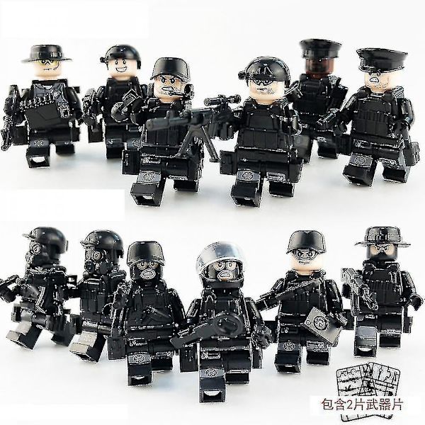 12 kpl Musta Swat Poliisi Minifiguuri Rakennuspalikka Tarvikkeet Sotilaallinen Lelu