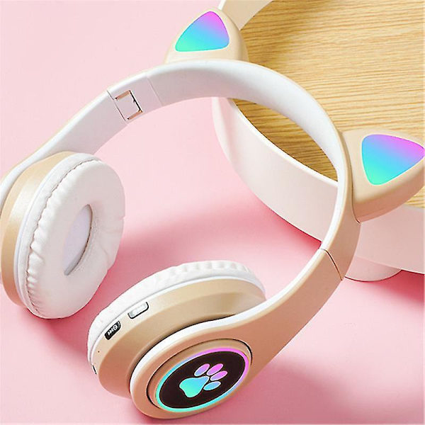 Wireless Bluetooth Headset, Cute Cat Ear Shape, Cat Ear Indepen KHAKI