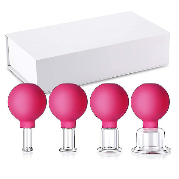 Cupping Glasses With Suction Ball [4 Pieces] - High-quality Cupping Pink