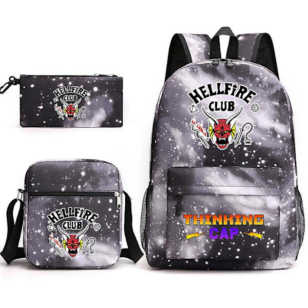 Stranger Things Hellfire Club Backpack Three-piece Set School Bag Star Black