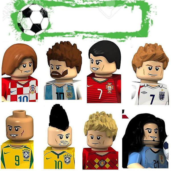 8pcs/set Football Figure Blocks Messi Cristiano Ronaldo Neymar De Bruyne Beckham Modric Cavani Blocks Toys