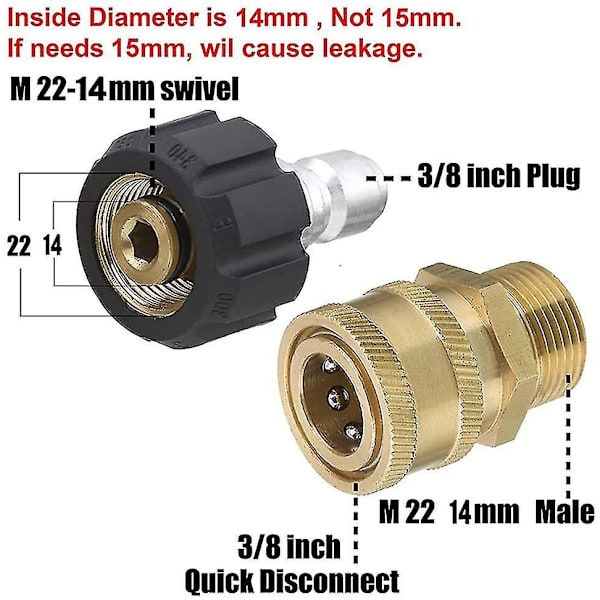 Pressure Washer Coupler Adapter, Quick Connect Fitting Kit, 3/8 To M22