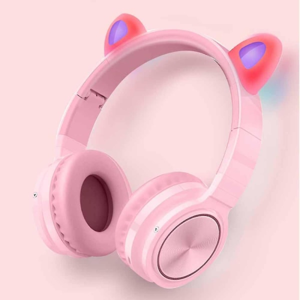 Bluetooth Headphones, Ct-7 Cat Ear Led Light Up Wireless Foldable Headphones Over Ear With Microphone And Volume Control For Iphone/ipad/smartphones/ Pink