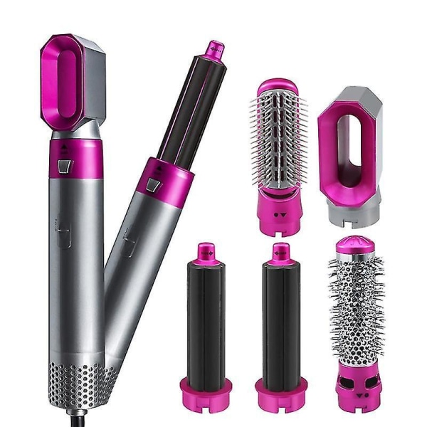 Electric Hair Styler Hair Dryers 5 In 1 Hair Curler Automatic Hair Straighteners Blow Dryer Brush Rose Red