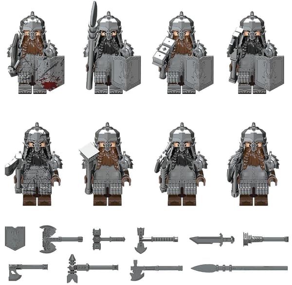 8pcs Medieval Series Dwarf Warrior Warrior Small Particle Building Block Minifigure
